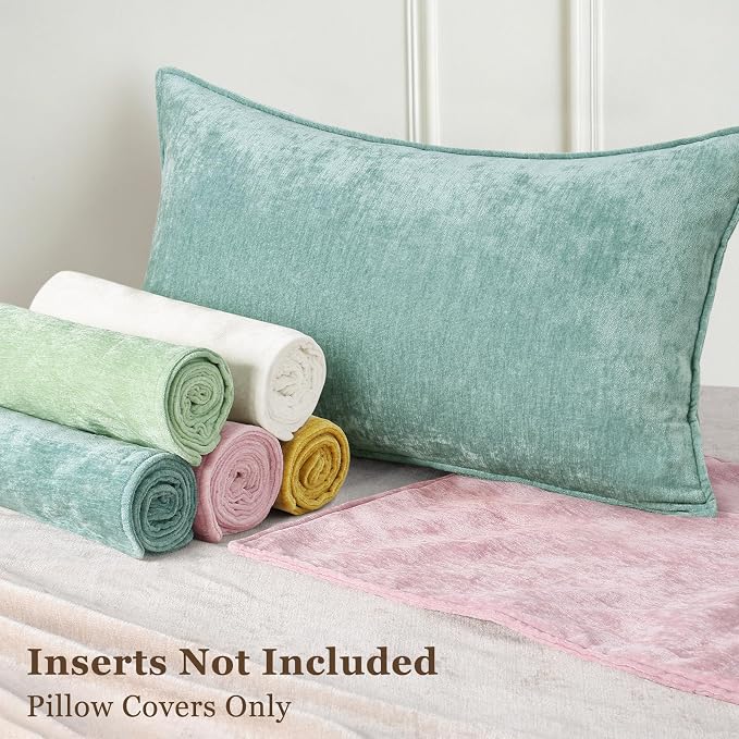 decorUhome Chenille Aqua Haze Velvet Throw Pillow Covers 22x22 Set of 2 | Fall Soft Euro Sham Couch Decorative Modern Farmhouse Pillow Cases with Elegant Design for Sofa Bed Living Room Home Decor