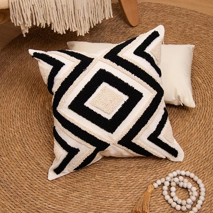 lifein 18x18 Pillow Covers-Throw Pillow Cover Tufted Boho Jacquard Pillow Covers Farmhouse Decorative Pillow Cover Pillow Cases for Gift Couch Sofa Bed Chair Living Room Home Decor