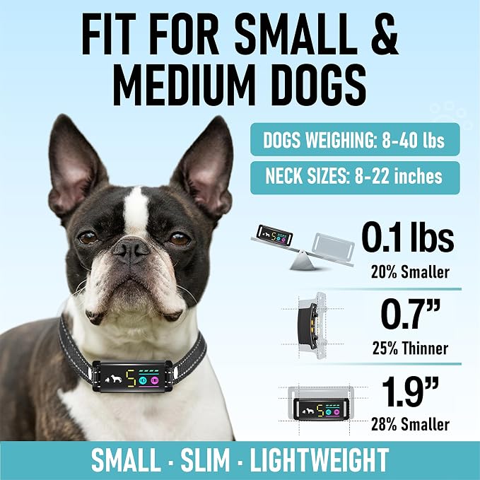 No Shock Bark Collar for Small Dogs 8-40 lbs - Beep & Vibration, Smart Screen, 5 Sensitivity, Anti-False Trigger, Magnetic Rechargeable, IP67 Waterproof, Black/Black
