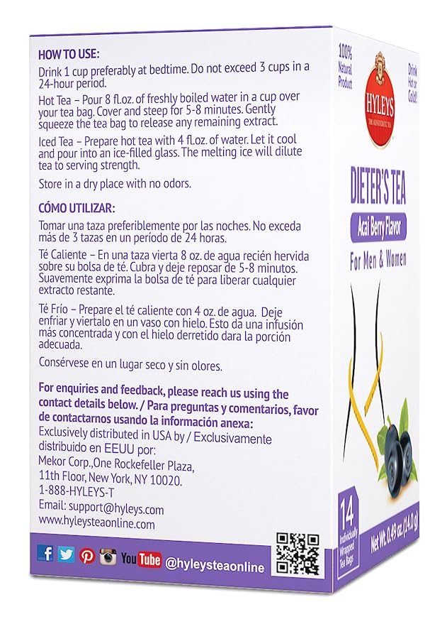 Hyleys Dieter's Tea with Acai Berry Flavor - 14 Tea Bags - Slimming Weight Loss Detox Cleanse Tea (24 Pack - 336 Tea Bags Total)