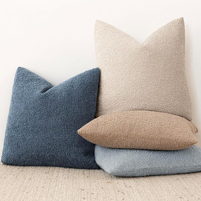 Foindtower Pack of 2 Textured Boucle Throw Pillow Covers Accent Solid Decorative Lumbar Pillow Cases Cozy Couch Cushion Case for Chair Sofa Bedroom Living Room Home Decor 12x20 Inch Dark Blue