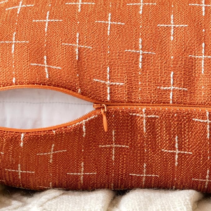 MIULEE Pack of 2 Decorative Burlap Linen Throw Pillow Covers Modern Farmhouse Pillowcase Rustic Woven Textured Cushion Cover for Sofa Couch Bed 20x20 Inch Burnt Orange