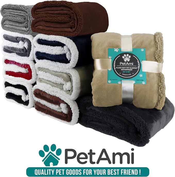 PetAmi Waterproof Dog Blanket for Large Dog Cat Pet, 60x80, Charcoal | 460 GSM Sherpa Fleece Reversible, Pee Proof, Furniture Protector Cover for Couch Sofa Bed Kennel, Washable, Extra Large