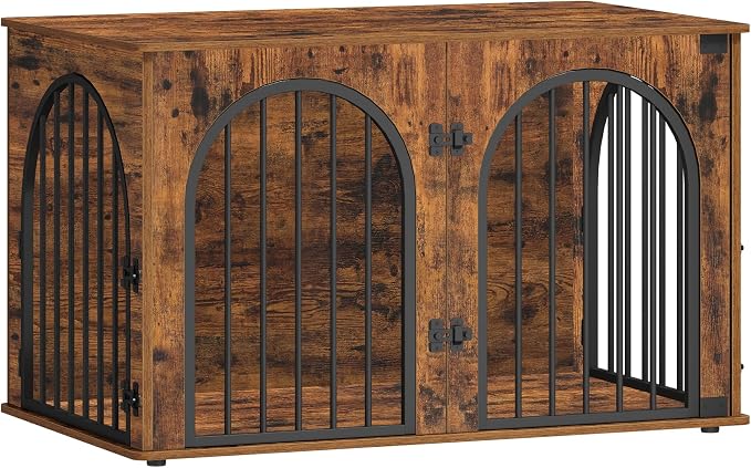 Hzuaneri 39.4'' Dog Crate Furniture,Dog Kennel Indoor for Medium/Large Dogs | Dog Kennel Furniture Wooden Dog Cage Heavy Duty Dog Crate Decorative Pet House End Side Table TV Stand,Rustic Brown DFC84101B