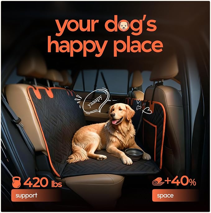 Dog Seat Cover for Back Seat Hard Bottom, XL Backseat Extender for Large Dogs (+420 lbs), Waterproof Dog Car Hammock with Door Protectors, Non-Slip Heavy-Duty Pet Seat Cover for Truck, SUV & Car