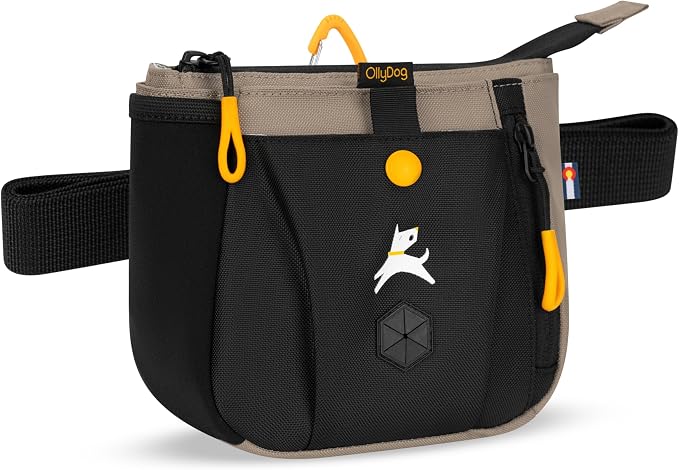 OllyDog Backcountry Day Bag | Dog Training Treat Pouch | Eco-Friendly Recycled Fabric Fanny Pack with Zipper Closure, Built-in Poop Bag Dispenser & Adjustable Waist Belt (Dune)