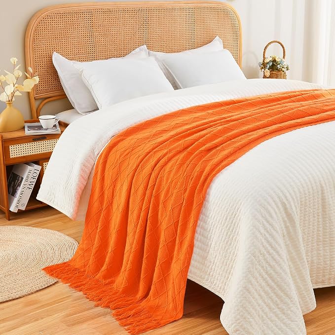 inhand Burnt Orange Knitted Throw Blanket for Couch and Bed, 50"x60" | Fall Halloween Decor, Soft Living Room Home Decor Knitted, Outdoor Lightweight Autumn, Farmhouse Warm Fall Decoration Indoor