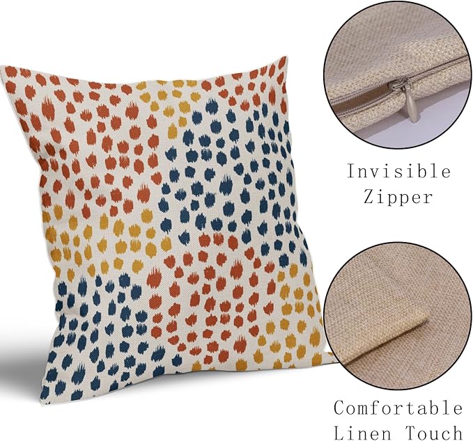 Blue Orange Yellow Pillow Covers 16x16 Set of 2 Fall Colored Art Dot Decorative Throw Pillows Trendy Print Outdoor Pillowcase Holiday Seasonal Cushion Cover Linen Pillow Case Decor for Sofa Couch Bed