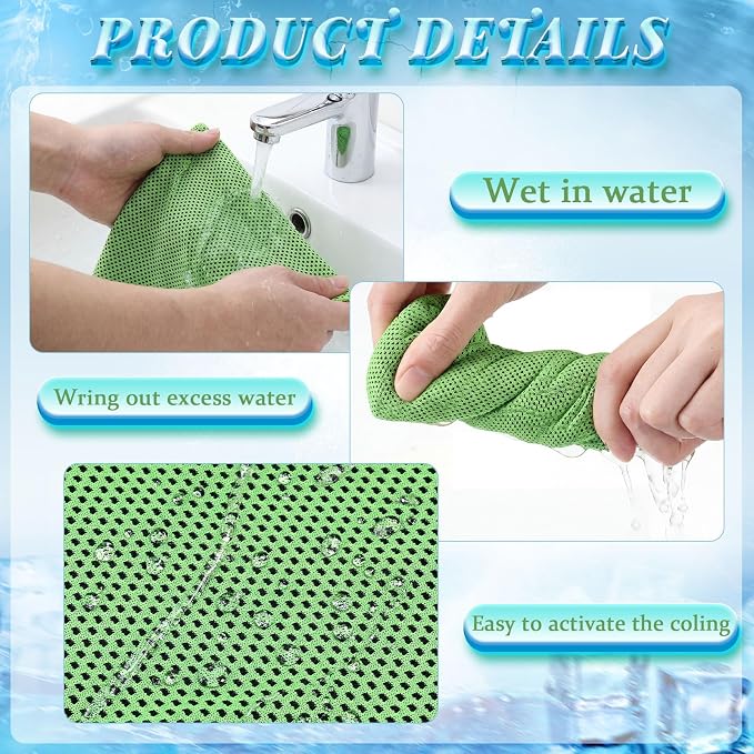 Honoson 10 Pcs Cooling Towels for Neck and Face, 47"x12" Sports Breathable Ice Towels Microfiber Chilly Sweat Rags with Portable Bottle for Gym Golf Athletes Yoga Workout Hot Weather (Green)