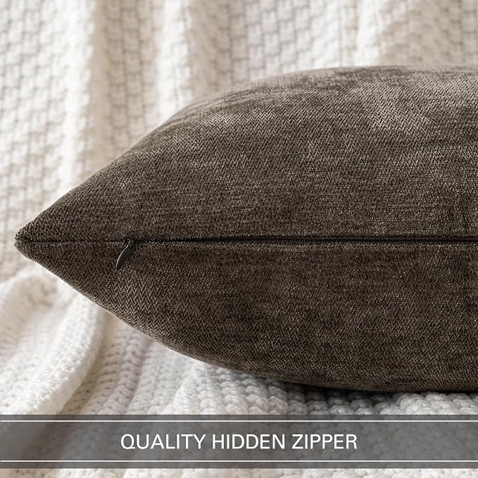 MIULEE Pack of 2 Brown Decorative Pillow Covers 20x20 Inch | Soft Chenille Couch Throw Pillows Farmhouse Cushion Covers for Home Decor Sofa Bedroom Living Room