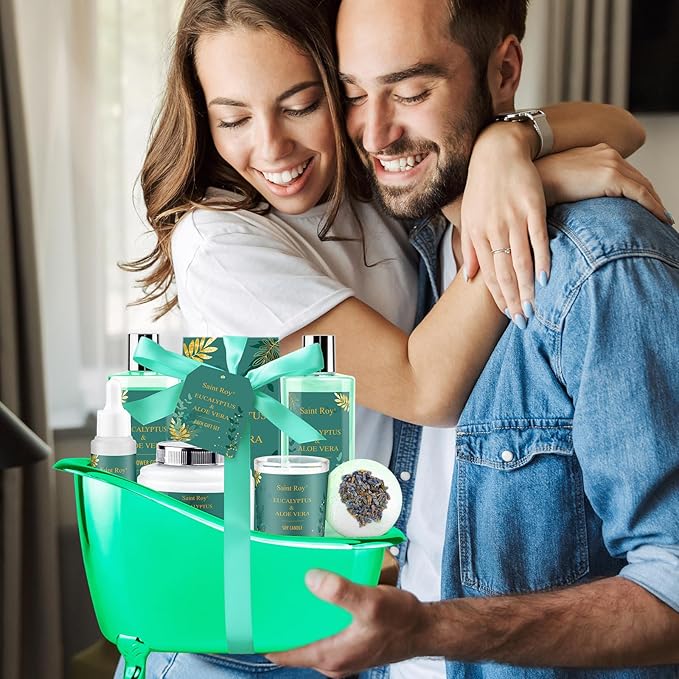 Mother day Spa Gift Basket, bath and body Basket, Christmas Gifts for Women Her him, Bath Baskets for Women, 8 pcs Eucalyptus Aloe Spa shower gift, Birthday Gifts bath kit, Self Care Bath Gift Set