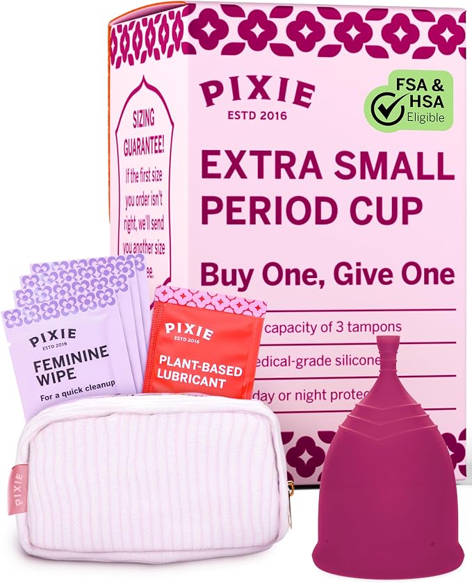 Pixie Soft Menstrual Cup - Ranked 1 for Most Comfortable Reusable Period Cup - Buy One We Give One - Includes Ebook Guide, Cleaning Wipes, Lube, & Storage Bag - Tampon and Pad Alternative