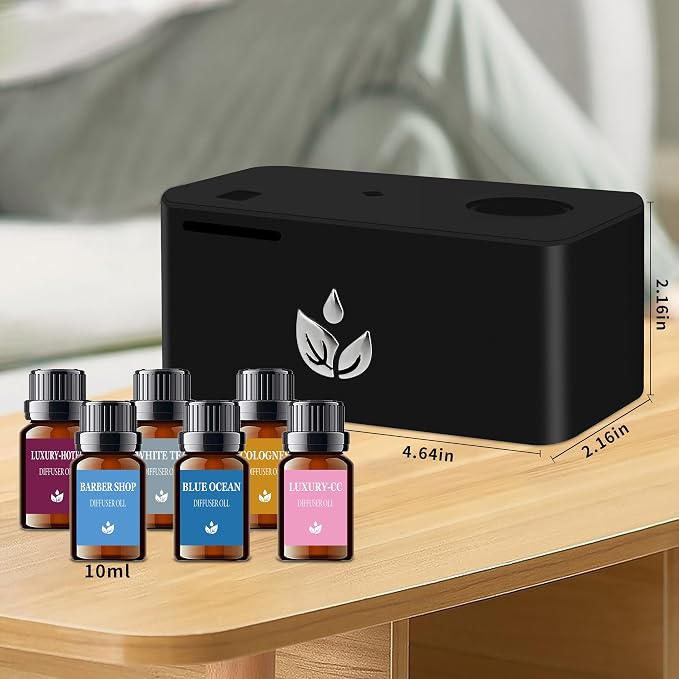 Waterless Essential Oil Diffuser with 10pcs Mixed Fragrance Oils, Automatic Scent Diffusers, Rechargeable Air Aromatherapy Diffuser with 3 Spray Modes for Home Office Hotel