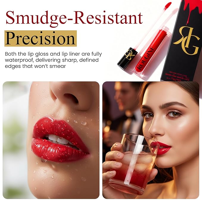 Matte Lipstick & Lip Liner Set for Women – Red Love Shade – Long-Lasting Waterproof 2-in-1 Lip Kit – Smudge-Proof Liquid Lipstick with Precision Liner, Enriched with Vitamin E & Shea Butter