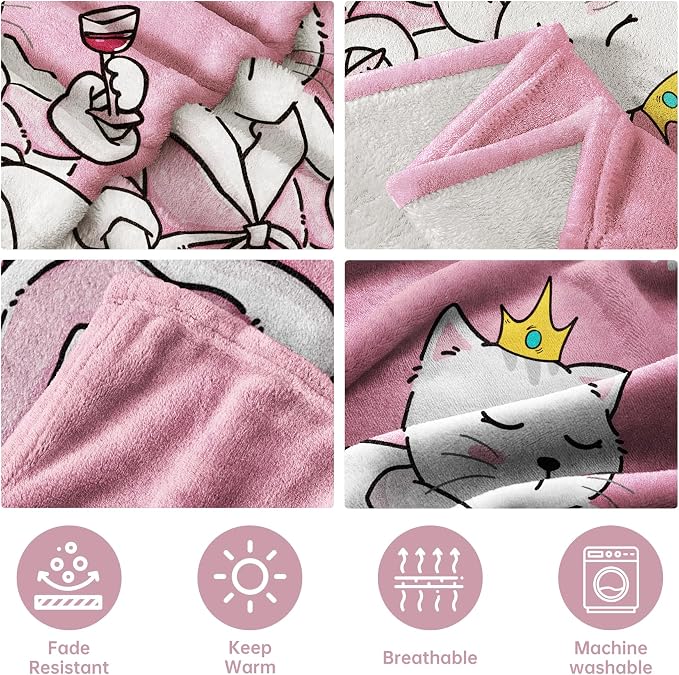 Retirement Gift for Woman, Funny Retirement Blanket, 2026 Retired Gifts | for Women, Friends, Coworker, Nurse, Teacher, Happy Retirement Gifts Ideas, Retired Queen Cat Pink Blanket(50 * 60)