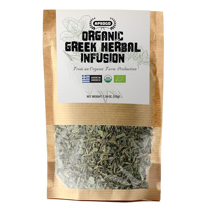 APSOGO Organic Herbal Tea Loose Leaf - Greek Mountain Tea Blend with Sage, Lemon Balm & Dittany - Caffeine Free Herbal Tea - Loose Leaf Herbal Tea from Greece (1.76oz)