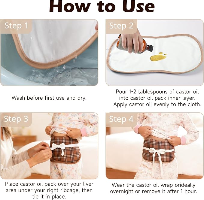 wegreeco Kids Castor Oil Pack Wrap, Reusable Kids Castor Oil Packs for Liver Stomach, Machine Washable Anti Oil Leak 1Pc with Adjustable Strap Brown Plaid (Oil Not Included)