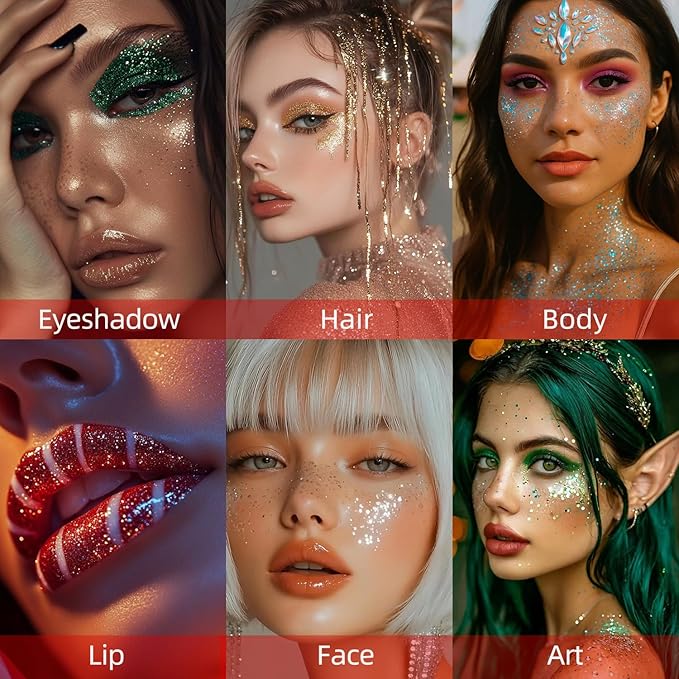 Body Glitter Stick, Holographic Sequins Face Glitter Makeup Neon Outfit Festival Rave Prom Party Accessories Hair Glitter Gel. (Gold)