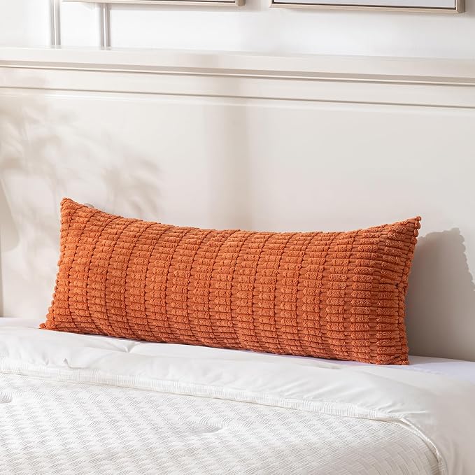 Fancy Homi Decorative Throw Pillow Covers for Bed Couch Bedroom Bench, Soft Corduroy Solid Pillow Case, Rustic Farmhouse Boho Room Decor,36" x 14" (Pack of 1),Burnt Orange