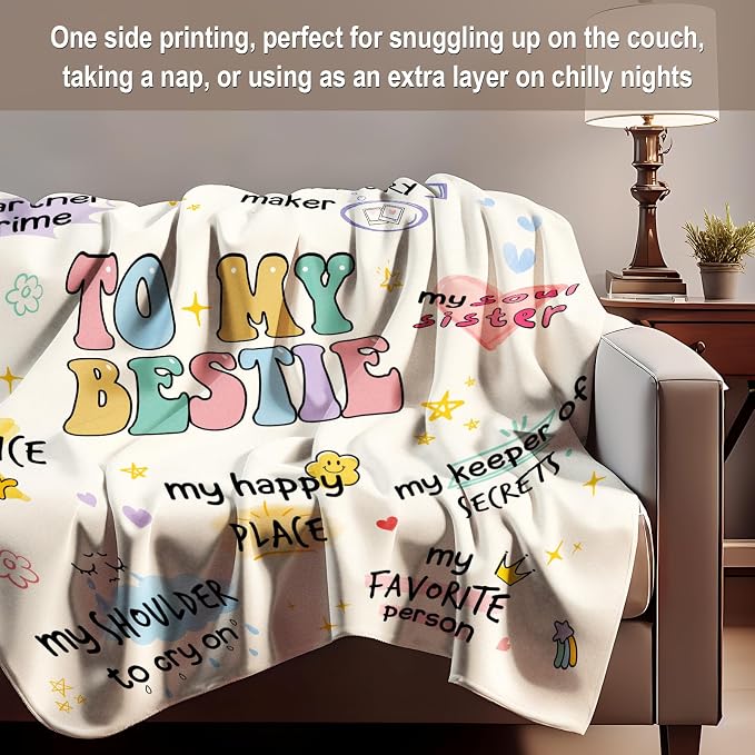 Best Friend Birthday Gifts for Women, Bestie Gift for Women, Bestie Birthday Gifts for Woman, Best Friends Blanket, Friendship Gifts for Woman, Yellow Throw Besties Birthday Blanket 60”x50” Inches