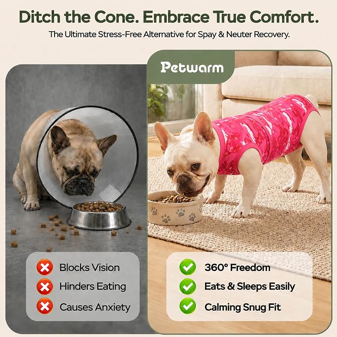 PetWarm Dog Surgical Suit, Anti-Licking Pet Surgical Recovery Onesies Suit Surgery Suit for Dogs, Professional Pet Recovery Shirt Dog Abdominal Wounds Bandages, Camouflage Pattern, Pink, 2XL