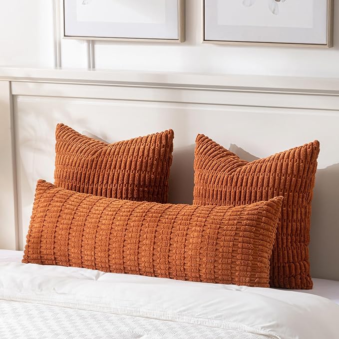 Fancy Homi Decorative Throw Pillow Covers for Bed Couch Bedroom Bench, Soft Corduroy Solid Pillow Case, Rustic Farmhouse Boho Room Decor,54" x 20" (Pack of 1),Rust