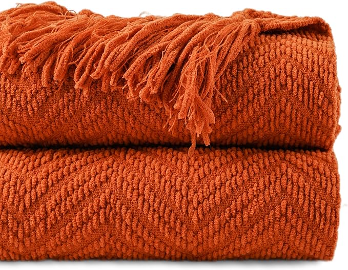 BATTILO HOME Burnt Orange Throw Blanket for Couch, 50"x60" | Halloween Throw Blanket for Home Decor, Fall Decorations for Bed, Sofa and Living Room