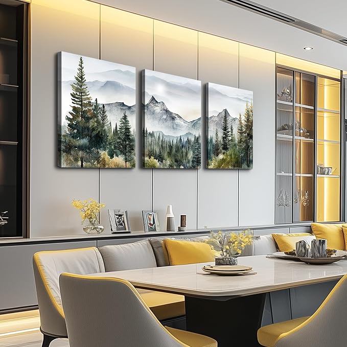 MHARTK66 Wall Art for Living Room Modern Wall Decor for Bedroom Office Decor Abstract Mountain Forest Landscapes Ink Painting 3 Piece Framed Canvas Art Prints Ready to Hang Wall Pictures Home Decor