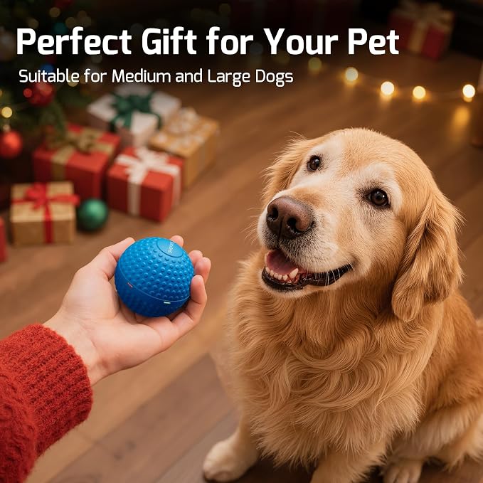 SNOYWEN Interactive Dog Balls, Smart Dog Toy for Medium & Large Dogs, Rubber Material, Automatic Moving, Rotating, Bouncing, IPX7 Waterproof, Motion-Activated Dog Stimulation Toy (Blue)