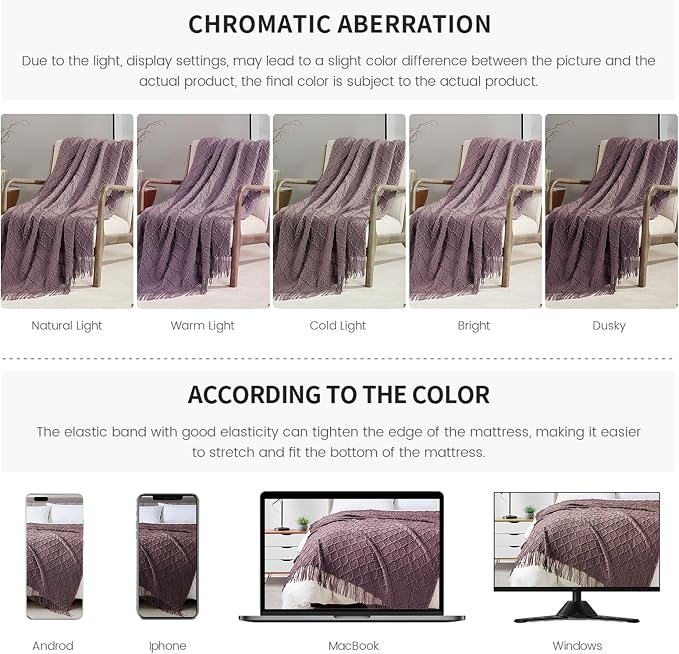 BOURINA Lavender Throw Blanket 50 x70 Inch Jacquard Throw Knitted Blanket | Jacquard Argyle Throw Textured Solid Soft Throws and Blankets for Sofa or Bed Knitted Decorative Blanket