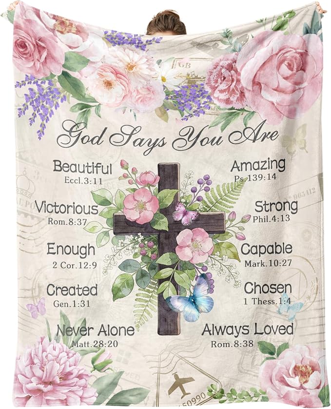 Christian Gifts for Women, Christian Blanket 80"x60", Christian Gift with Flowers, Birthday Gifts for Women, Religious Gifts for Daughter, Mom Sister, Friends Inspirational Throw Blankets