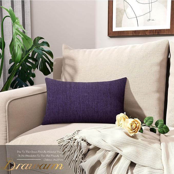 BRAWARM Throw Pillow Covers 12x20 Inches - Purple Chenille Lumbar Pillow Covers Pack of 2, Solid Dyed Soft Chenille Pillow Cases for Couch Sofa Bed Home Decoration