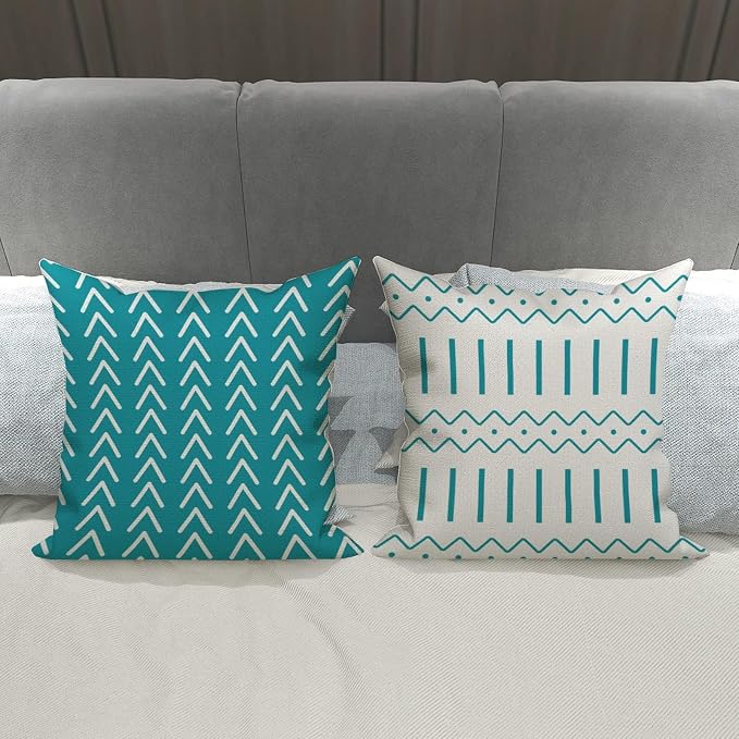 YCOLL Pillow Covers 20x20 Set of 4, Modern Sofa Throw Pillow Cover, Decorative Outdoor Linen Fabric Pillow Case for Couch Bed Car, Aqua Blue