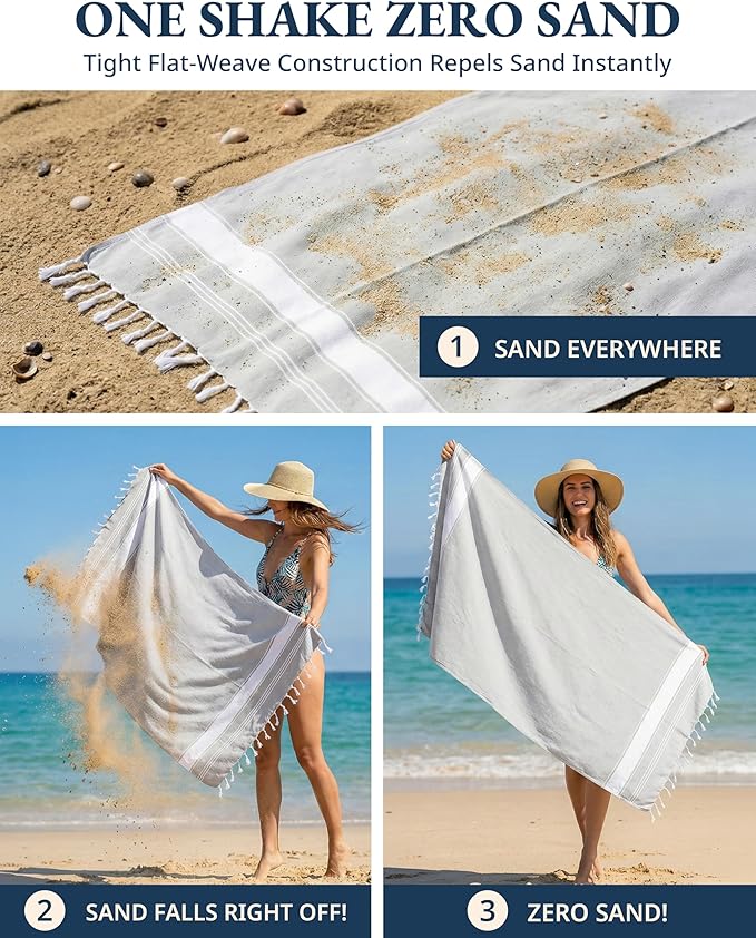 LANE LINEN Extra Large Beach Towels 2 Pack – Oversized 39"x71", Pre-Washed, Quick Dry, Sand-Free & Absorbent Pool Towels, Stylish & Lightweight for Women – Grey