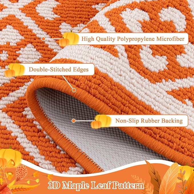 Ileading Fall Hallway Runner Rug Washable Orange Autumn Kitchen Mat 2x6 ft