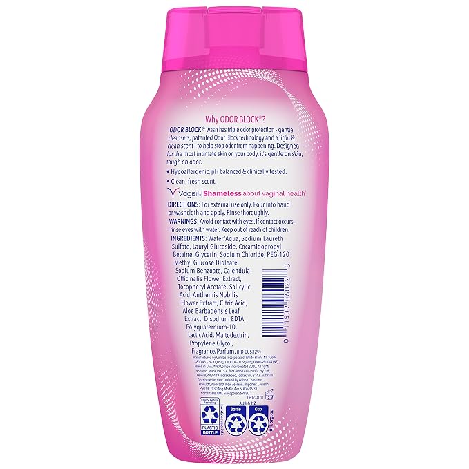 Vagisil Feminine Wash for Intimate Area Hygiene, Odor Block, Gynecologist Tested, Hypoallergenic, 12 oz, (Pack of 2)