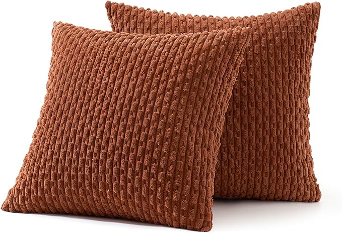 MIULEE Fall Decorative Throw Pillow Covers 16x16 Burnt Textured Corduroy | Terracotta Pack of 2 Striped Pillow Covers Modern Farmhouse Autumn Home Decor for Couch Bed Sofa Living Room