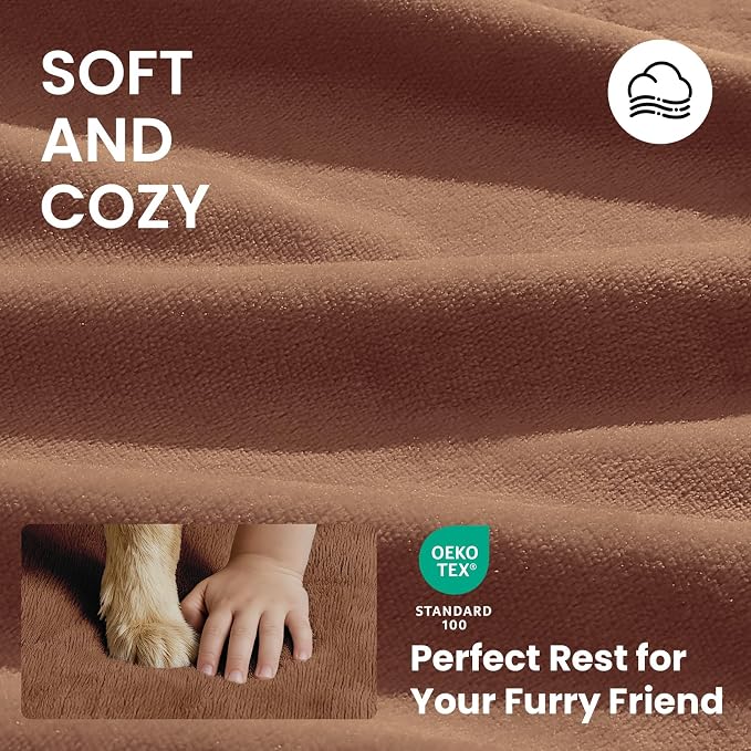 OhGeni Orthopedic Waterproof Large Dog Bed, Memory Foam, 47 inch(Brown) | Machine-Washable Removable Cover in Easy-Clean Fabric, Reversible Memory Foam & Easy-Carry Handle, Suitable for Crate