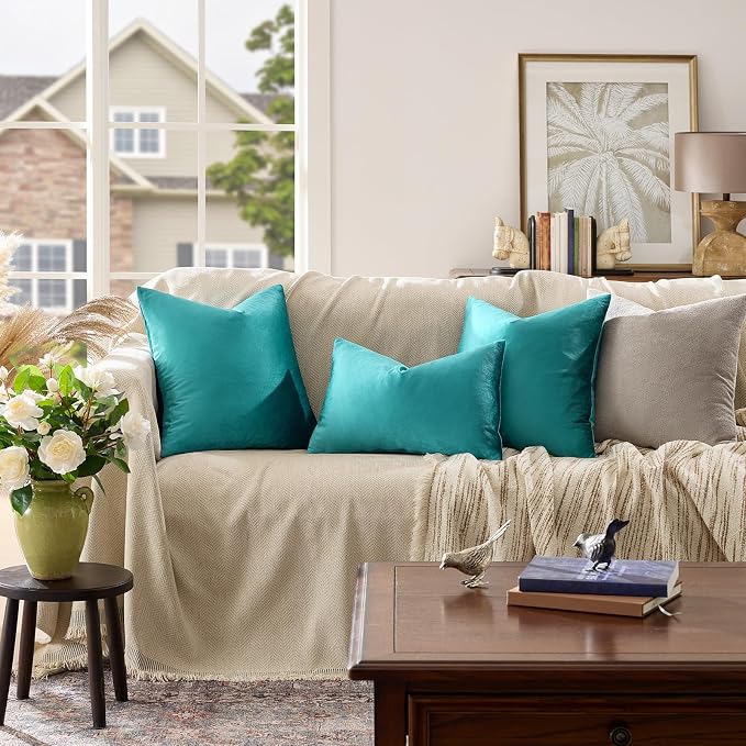 GIGIZAZA Teal Velvet Pillow Covers 16x16 Decorative Pillows Pack of 2 | Blue Throw Pillows for Couch Sofa,280gsm Soft Textured Fabric,Modern Square Pillowcases,Luxury Cushion Covers
