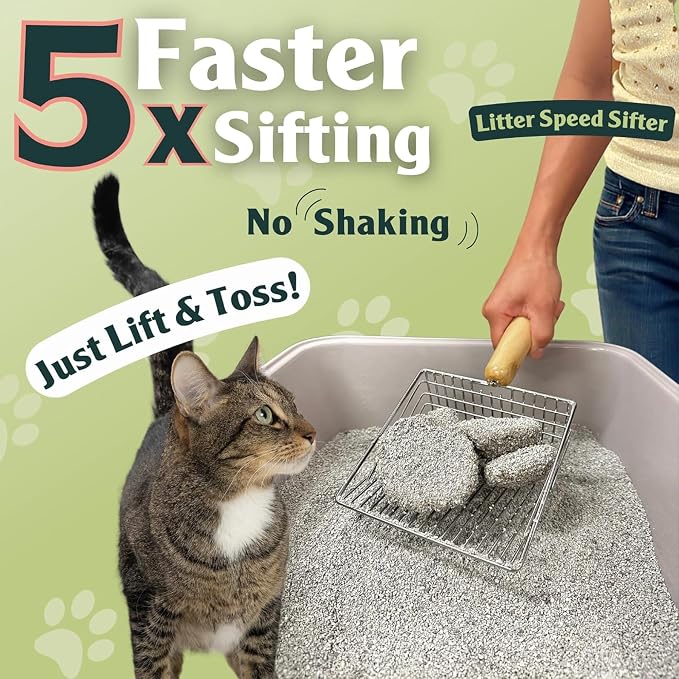 Sprinkle & Sweep: Litter Box Deodorizer Bundle: 8oz Bag, Speed Sifter, 24oz Odor & Stain Spray - Cat-Kitten Litter Care, Enzyme Spot Treatment Cleaner