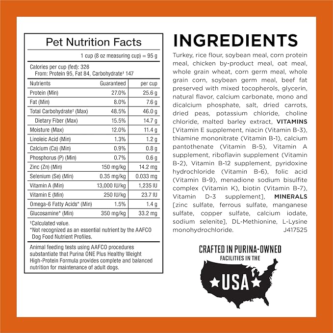 Purina ONE Plus Healthy Weight Dry Dog Food, Real Turkey, 13.1 lb Bag | High protein dog food for weight control with turkey as the first ingredient, helps promote healthy weight and lean muscle