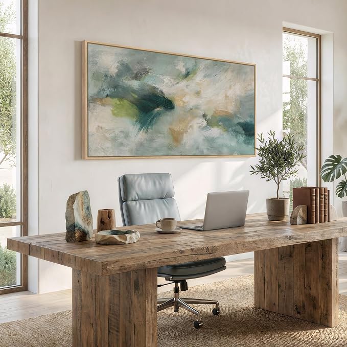 Extra Large Framed Sage Green Abstract Wall Art for Living Room, 36x72 In | Modern teal paintings, Horizontal canvas prints, Oversized pictures, Contemporary artwork, Wall decor for bedroom dining room