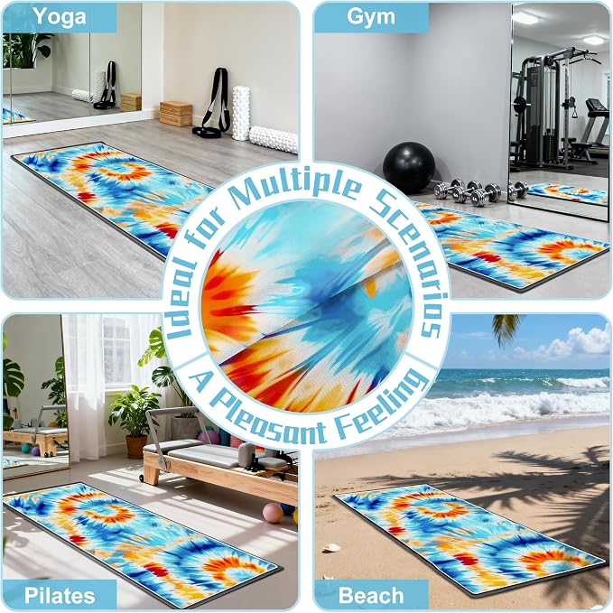 Yoga Mat Towel,Hot Yoga Towel High-Definition Pattern,Machine Washable with Ultra-Absorbent Yoga Towels for Hot Yoga Non Slip for Fitness,Exercise,Pilates,72 x 27 in,Blue& Orange