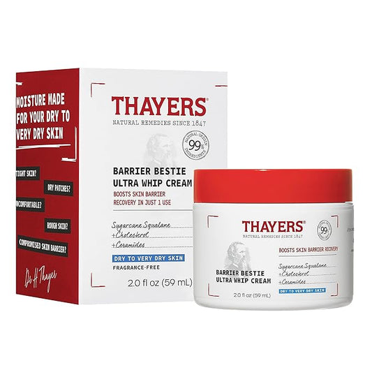 THAYERS Barrier Bestie Ultra Whip Face Cream, Moisturizer with Sugarcane Squalane and Ceramides, Skin Care for Dry to Very Dry Skin, 2.0 Oz