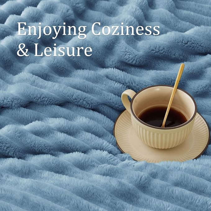 BEDELITE Ribbed Full Size Blanket for Bed, Blue, 84"x90" | Ultra-Soft Plush Fleece, Warm Yet Lightweight, Ribbed Texture, Home Decor, Machine Washable, Giftable, All-Season Use