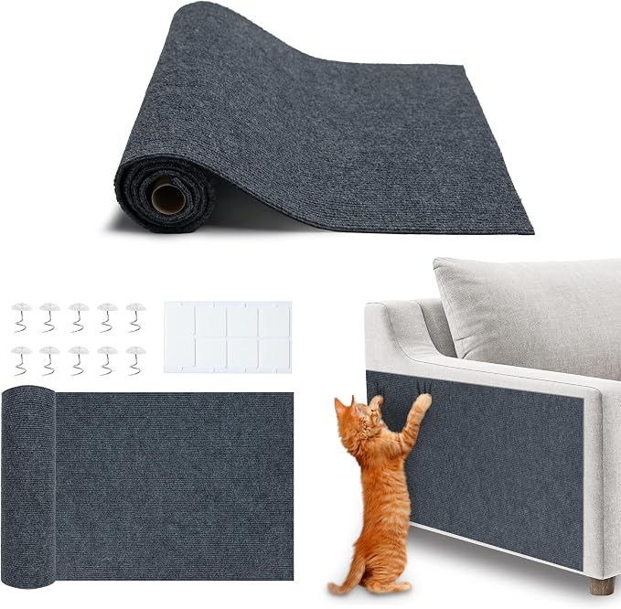 Catify Peel & Stick Cat Scratching Mat - Gray, L:78" | 78" x 15", Self-Adhesive Scratch Carpet, Furniture Protector for Couch, Sofa, Wall & Door, Indoor Kittens & Cats