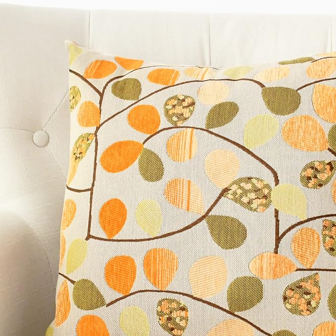 CaliTime Decorative Throw Pillow Covers 18 X 18 Inches Ecru Orange | Luxury Chenille Cute Leaves Cushion Case Shell for Couch Sofa Bed Living Room Home