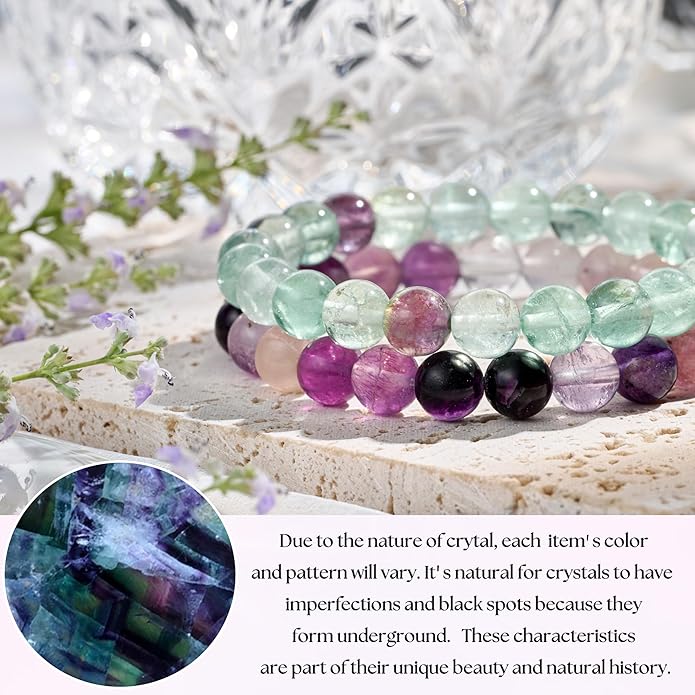 Bivei Natural Gemstone Semi Precious Healing Crystals Handmade Stretchy Round Beads Bracelet,Stocking Stuffers for Women Enhance Positive Energy