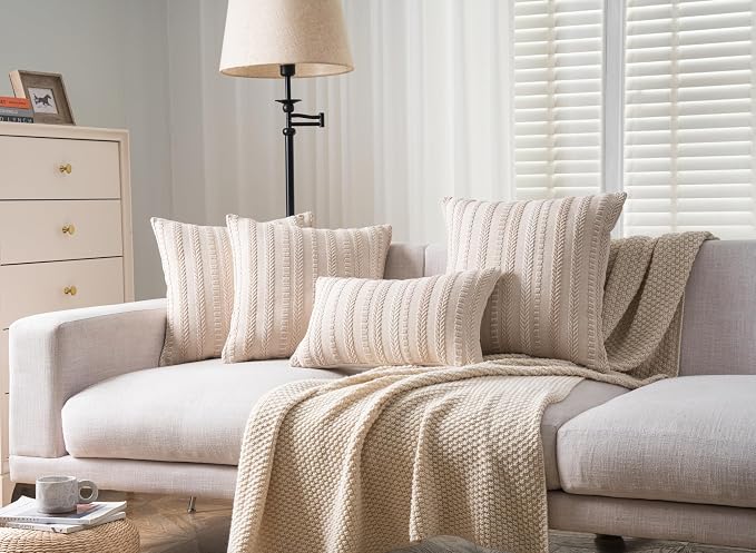 Cethom Boho Lumbar Pillow Covers 14x36 Long, Farmhouse Decorative Couch Pillow Cases, Beige Accent Pillows of Bed, Sofa Bedroom Living Room Home Decor Cushion Cover, Pack of 1