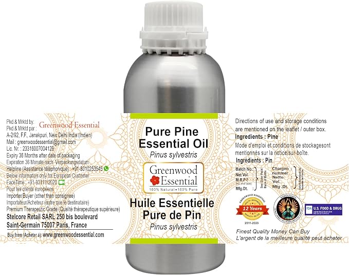 Greenwood Essential Pure Pine Essential Oil (Pinus sylvestris) Steam Distilled 300ml (10 oz)